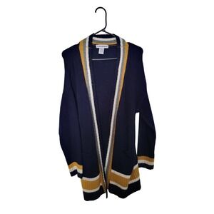 Cotton Emporium Navy Blue Striped Varsity Cardigan Sweater Womens XS Longline
